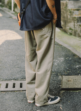 兔先森2026夏季新款复古莱塞尔休闲裤男士直筒宽松刺绣松紧腰长裤