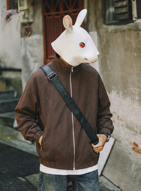 兔先森春秋季超细旦聚酯丝立领工装教练夹克男生休闲外套上衣潮流