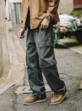 兔先森春秋美式复古工装裤伐木裤潮牌休闲裤宽松水洗直筒裤子男款