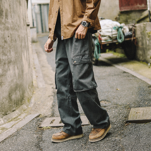 兔先森春秋美式复古工装裤伐木裤潮牌休闲裤宽松水洗直筒裤子男款