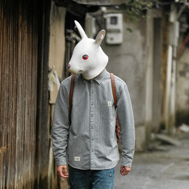 兔先森冬季细条纹加绒加厚衬衫