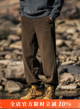 兔先森冬季日系质感雪尼尔加绒加厚束脚卫裤男抽绳式松紧腰休闲裤