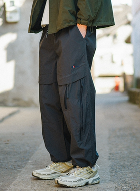 兔先森春秋季美式潮牌高街工装抽绳束脚休闲长裤男刺绣抽绳阔腿裤