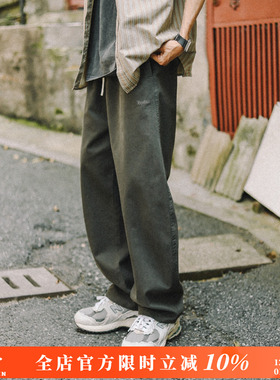 兔先森春秋季日系复古松紧腰抽绳直筒裤男士潮牌宽松微锥休闲长裤