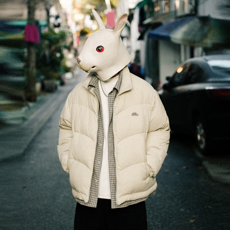 兔先森复古潮牌假两件立领羽绒服