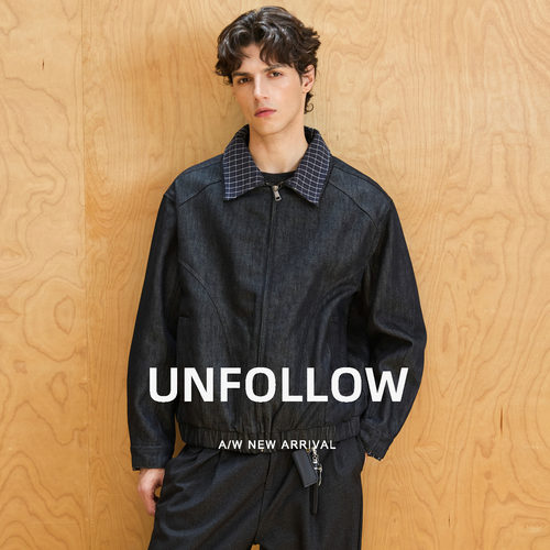 UNFOLLOW 莱赛尔混纺格纹领牛仔夹克男春秋新款高级感外套上衣潮