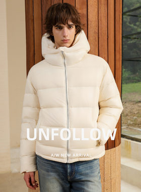 【90白鸭绒】UNFOLLOW亮面连帽羽绒服男冬季新款宽松休闲保暖外套