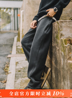 兔先森美式复古重磅针织卫裤男士秋冬季加绒加厚宽松直筒休闲裤子
