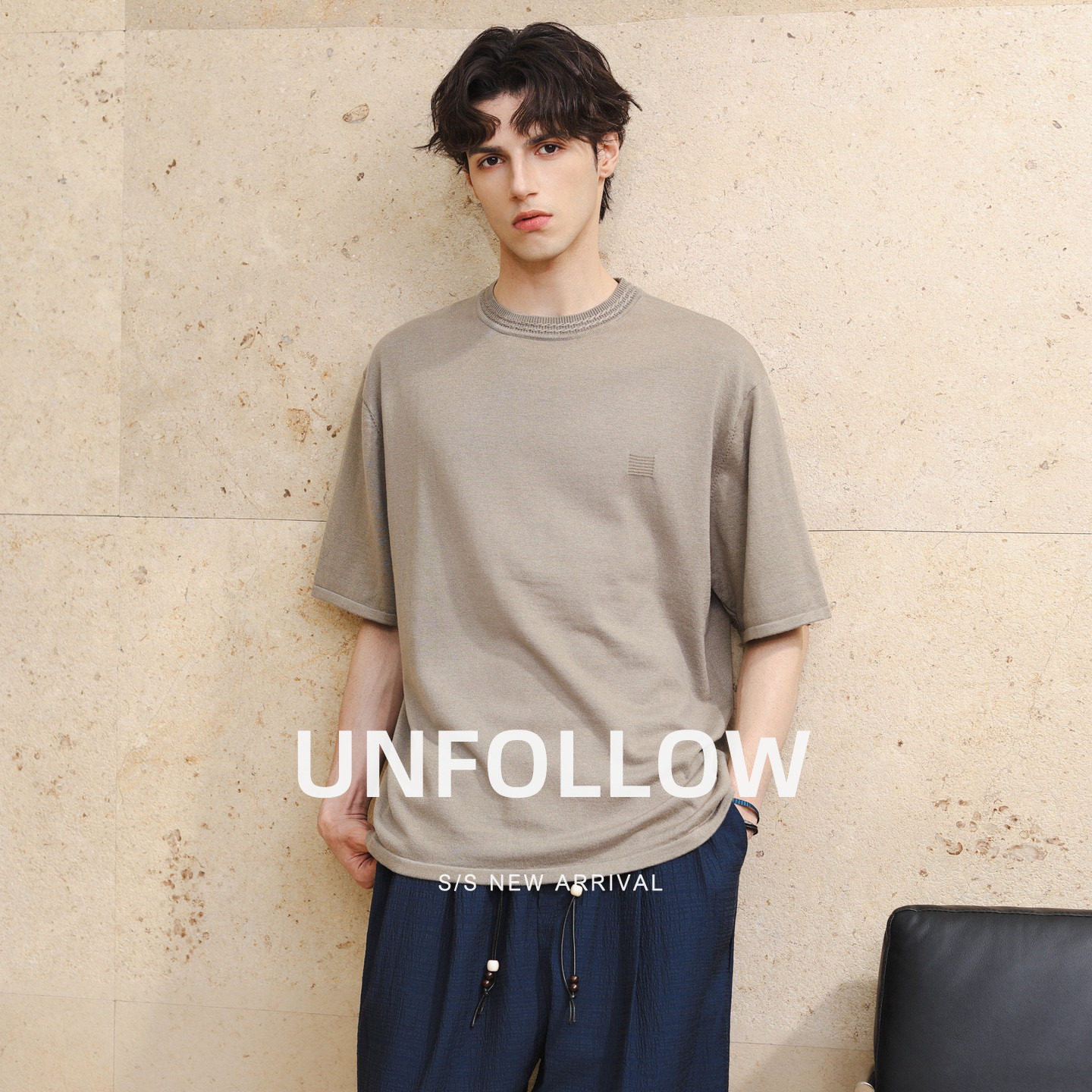 UNFOLLOW绵羊毛桑蚕丝混纺短袖T恤男夏季新款半截袖体恤宽松上衣