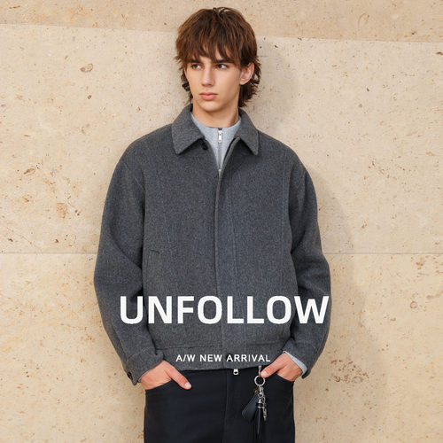 【羊毛混纺】UNFOLLOW翻领短款毛呢夹克男冬季新款质感外套上衣潮