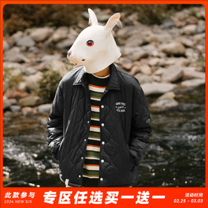 RabbitHouse 冬季保暖刺绣波浪形绗缝加厚棉衣男潮流宽松上衣外套