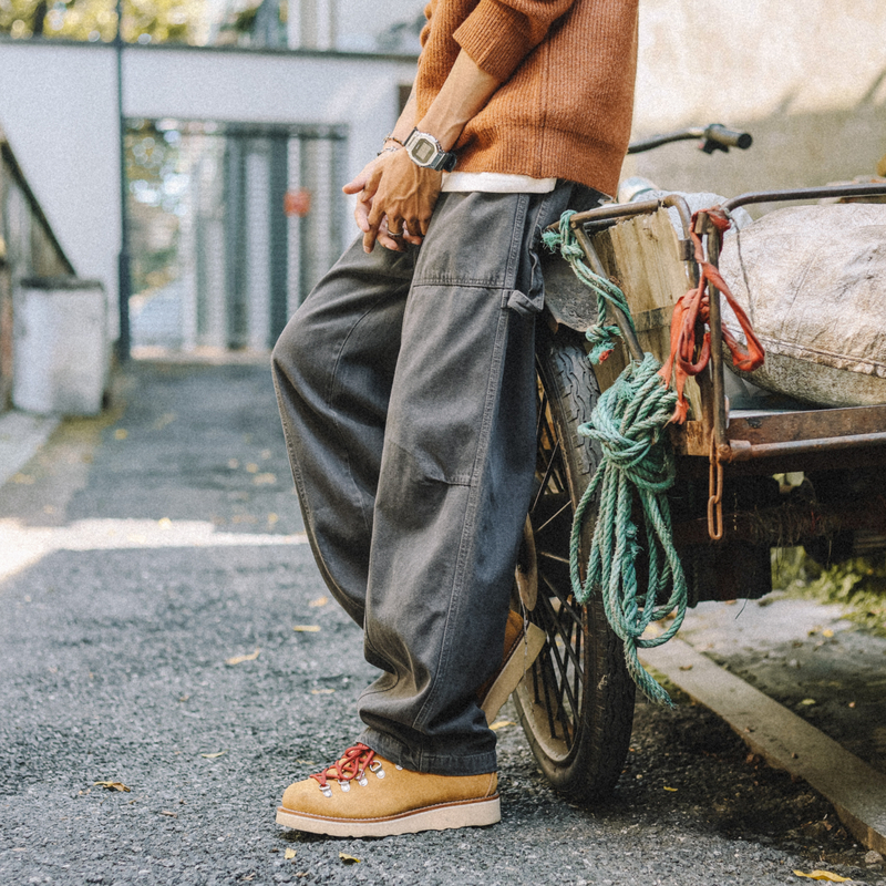 兔先森复古做旧直筒休闲裤长裤子