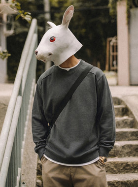 兔先森纯色套头卫衣男圆领假两件