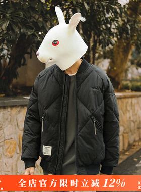 兔先森冬季复古百搭刺绣棉服男宽松加厚保暖休闲黑色棒球棉衣外套