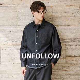 UNFOLLOW 牛仔长袖衬衫男春秋新款高级感叠穿短款衬衣宽松上衣潮