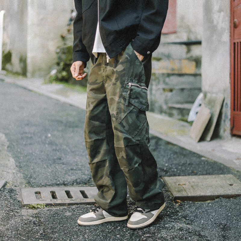 兔先森美式复古潮牌迷彩工装裤