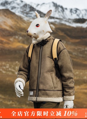 兔先森冬季麂皮绒加厚保暖皮毛一体羊羔毛棉衣外套男宽松棉服袄子