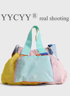 新加坡潮牌拼色甜焦包斜挎包妈咪包轻便手提手拎多巴胺单肩饺子包