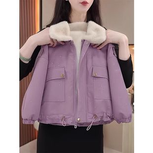 2024新款 潮 女童棉袄外套儿童洋气加绒加厚派克服女孩时髦加毛冬装