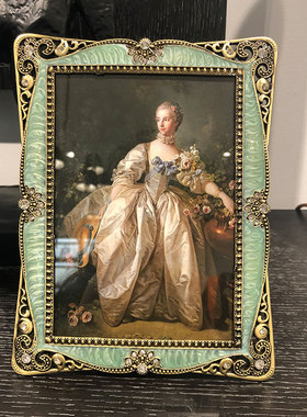 小6寸7寸情侣相框绿色欧式金属长方形相框摆台创意照片像框摆件