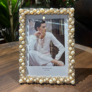 简约金属珍珠相框结婚照6寸7寸写真婚纱儿童相册摆件装饰摆台礼品