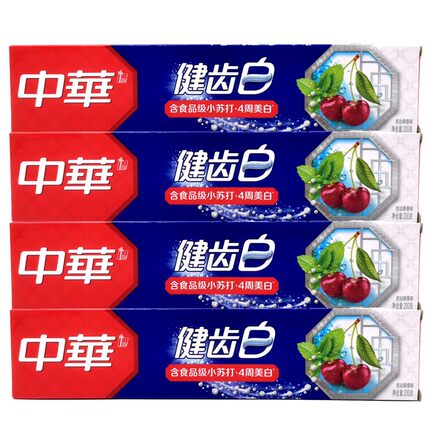 包邮中华健齿白牙膏200g*4支家庭装炫动果香大支实惠装口气清新