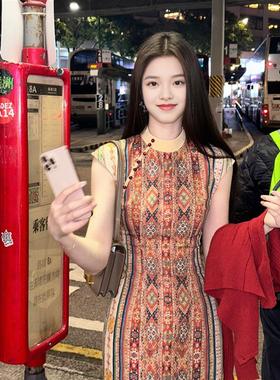 民族风红色新中式改良旗袍女夏收腰艺术生度假国风连衣裙两件套