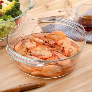 家用多功能有盖透明玻璃餐具耐热高温高鹏加厚醉虾玻璃碗带把手盖