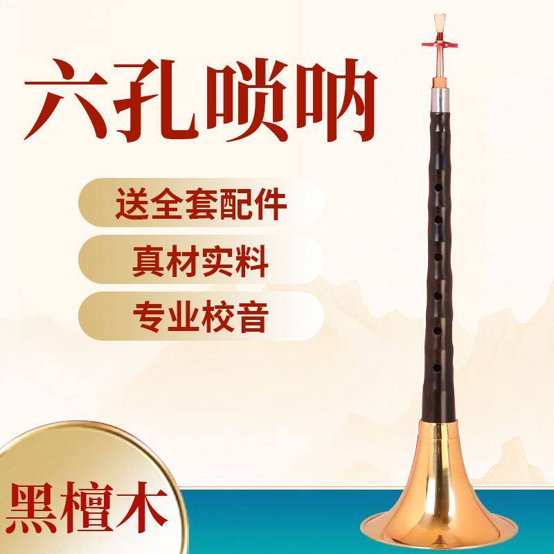 黑檀木六孔唢呐6孔D调降b调初学者专用笛子唢呐喇叭送哨片气盘