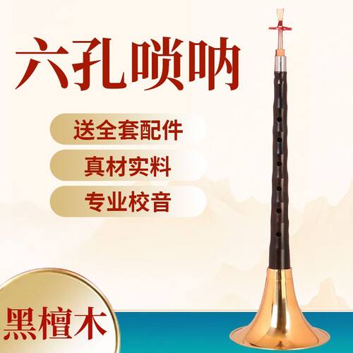 黑檀木六孔唢呐6孔D调降b调初学者专用笛子唢呐喇叭送哨片气盘