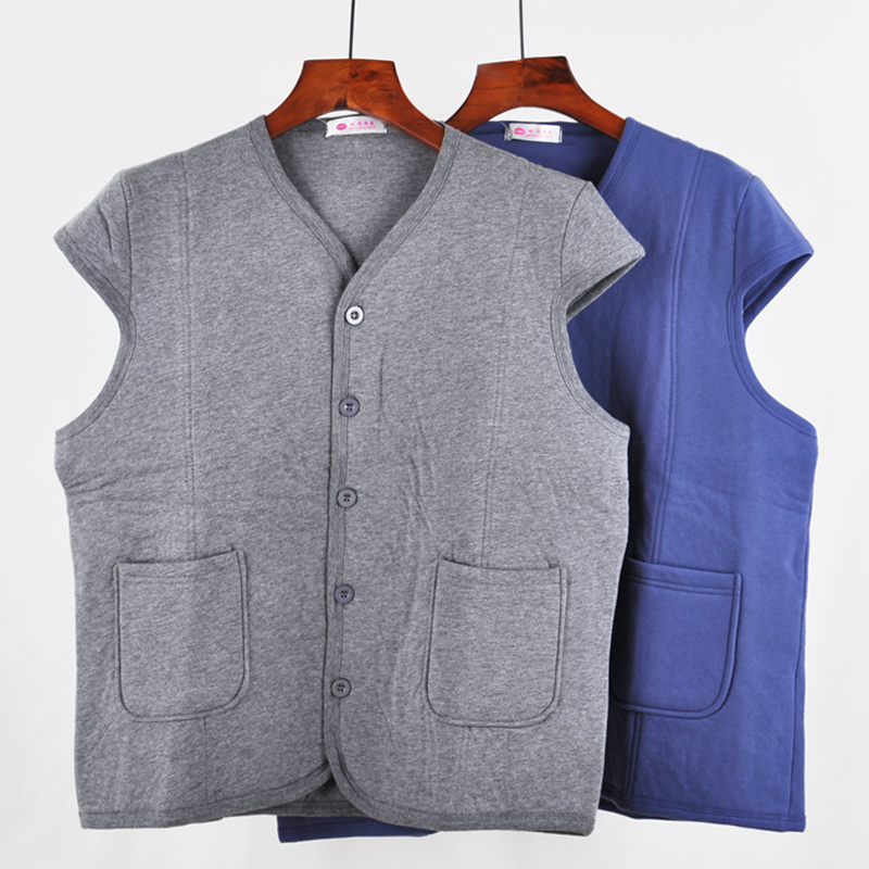 秋冬季纯棉保暖内衣男背心大码加厚马甲中老年人夹棉开衫坎肩上衣