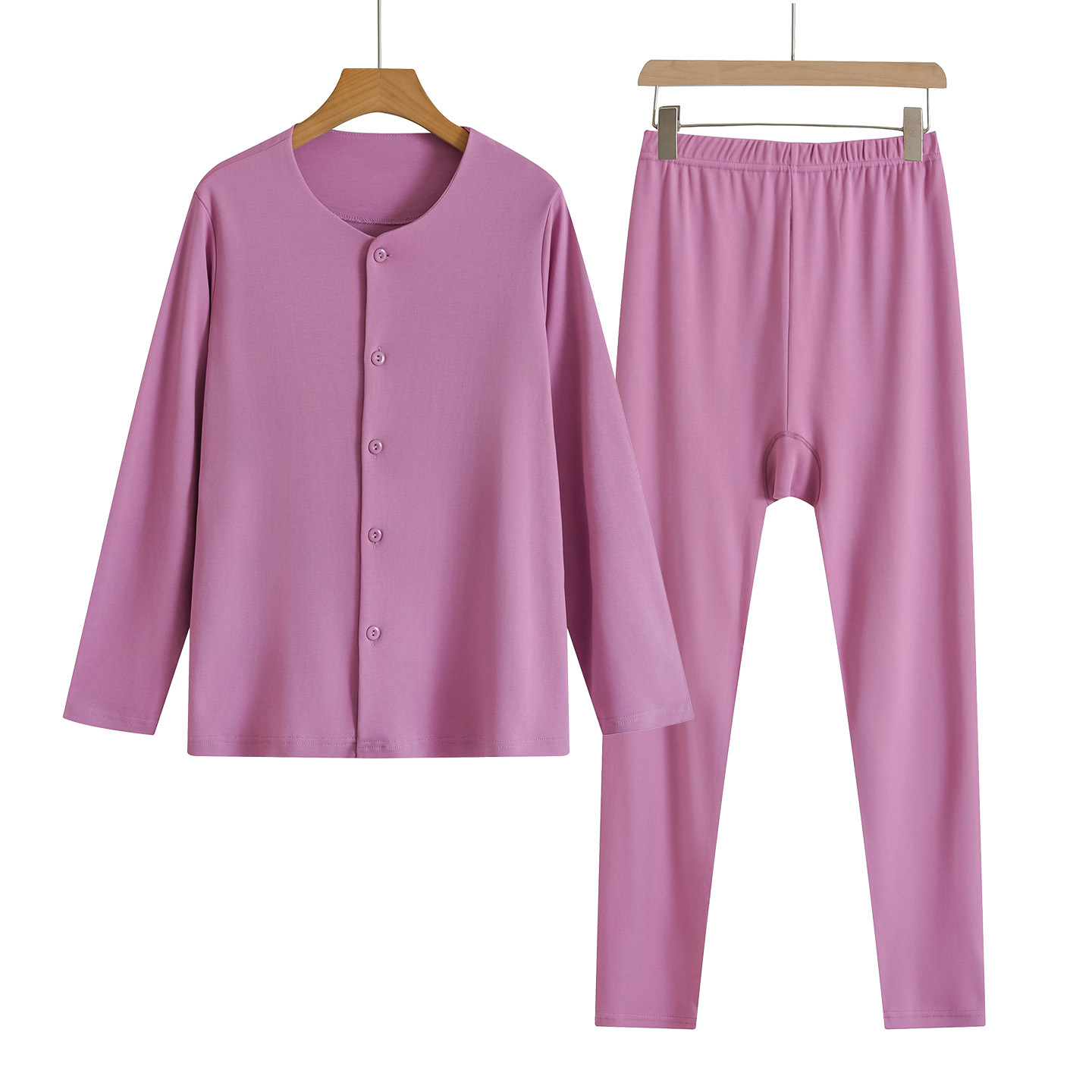 女纯棉开衫秋衣秋裤老人圆领松口线衣线裤套装奶奶开襟家居服睡衣