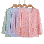 中老年人纯棉长袖 秋衣大码 开衫 开襟上衣T恤家居服汗衫 睡衣女薄款