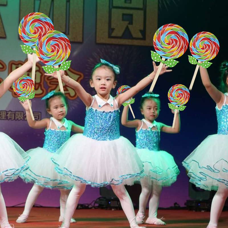 儿童早操器械操舞蹈演出幼儿园学校运动会入场手拿双面棒棒糖道具