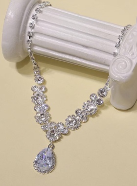 轻奢闪钻锆石项链女婚礼宴会百搭设计感镶钻颈链锁骨链cos饰品