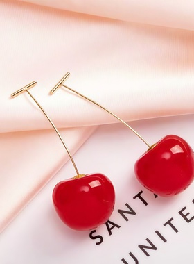 红色樱桃耳环女甜美可爱长款耳饰高级感气质果冻樱桃耳环
