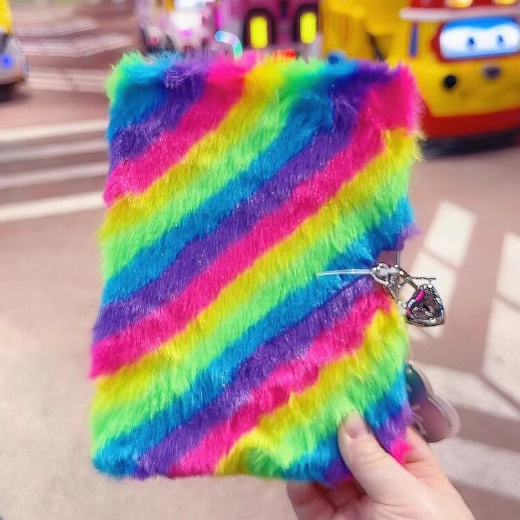 【厚实的毛毛】外贸~A5彩条彩虹毛绒本个性彩页空白手账本记录本