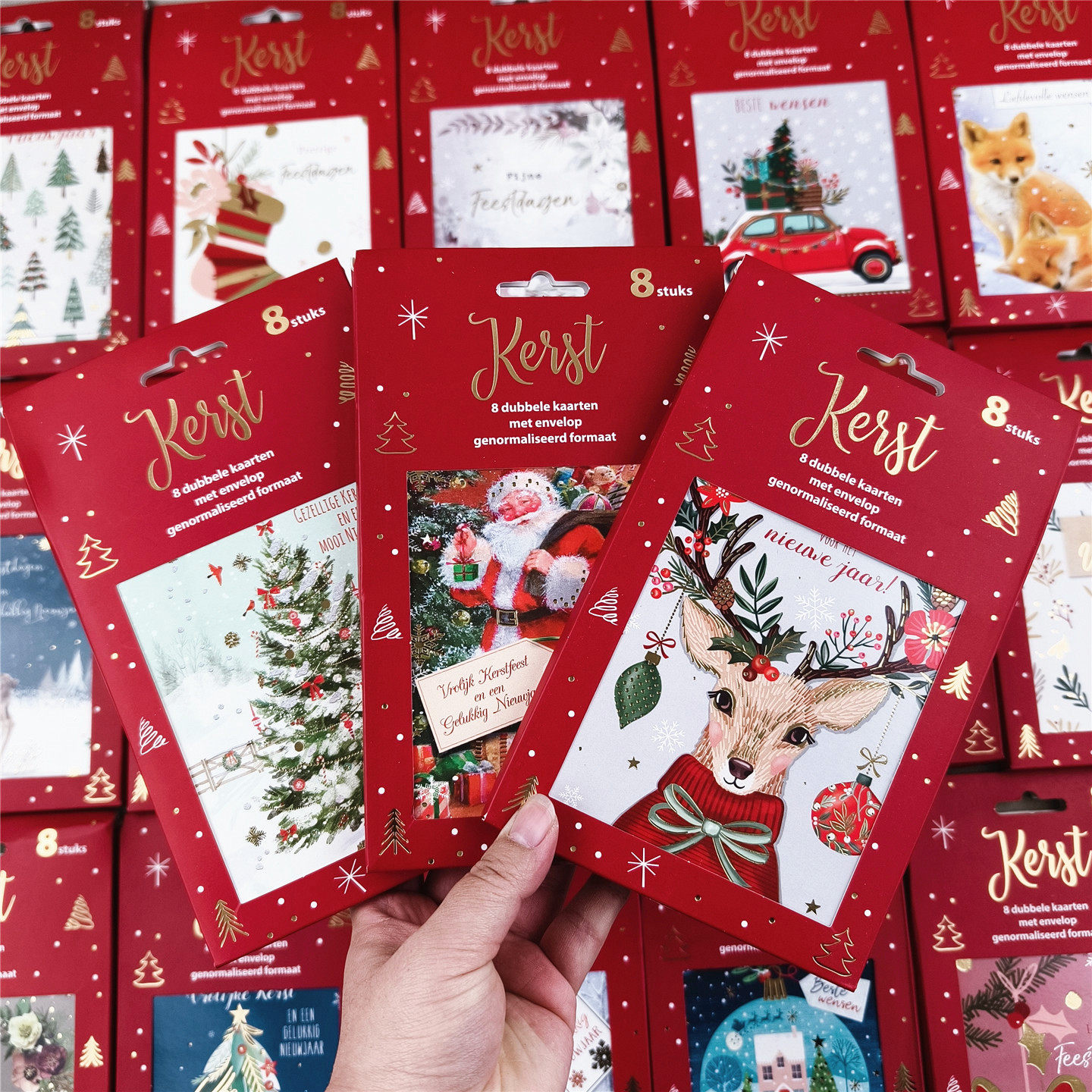 标价5.95欧合40多块啊出口欧洲圣诞节精致贺卡一盒8张+8个信封