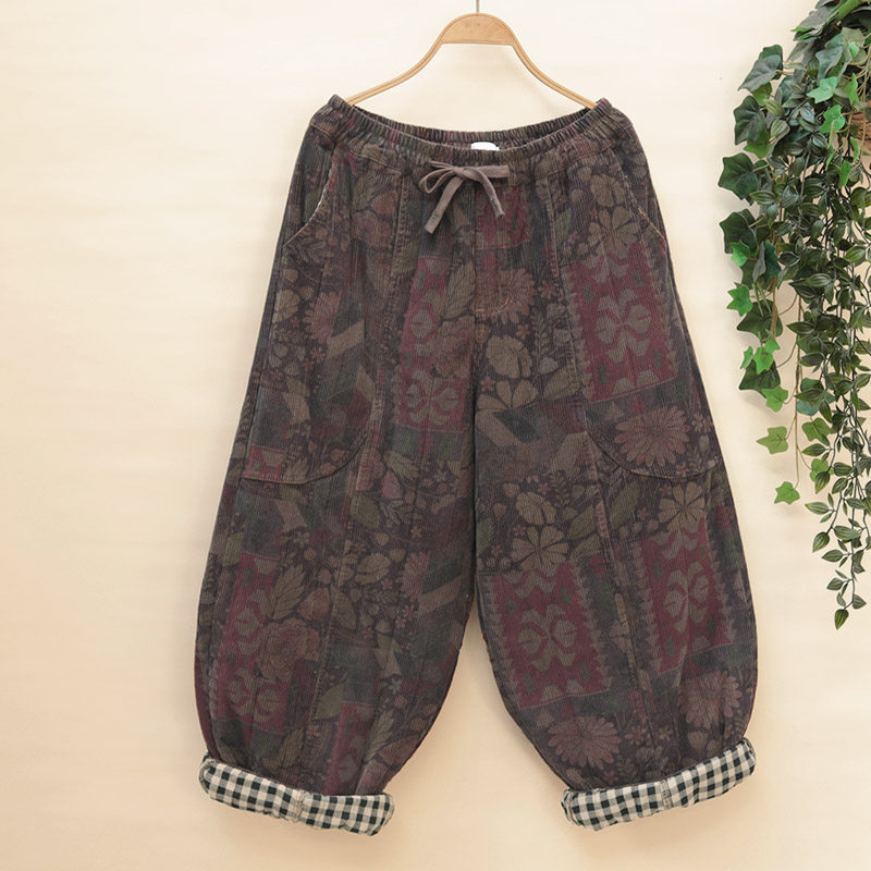 民族风大花休闲棉裤冬季宽松夹棉萝卜裤大码灯芯绒加厚九分哈伦裤,女装/女士精品,棉裤/羽绒裤,淘宝优惠券,粉丝福利购,淘宝优惠卷