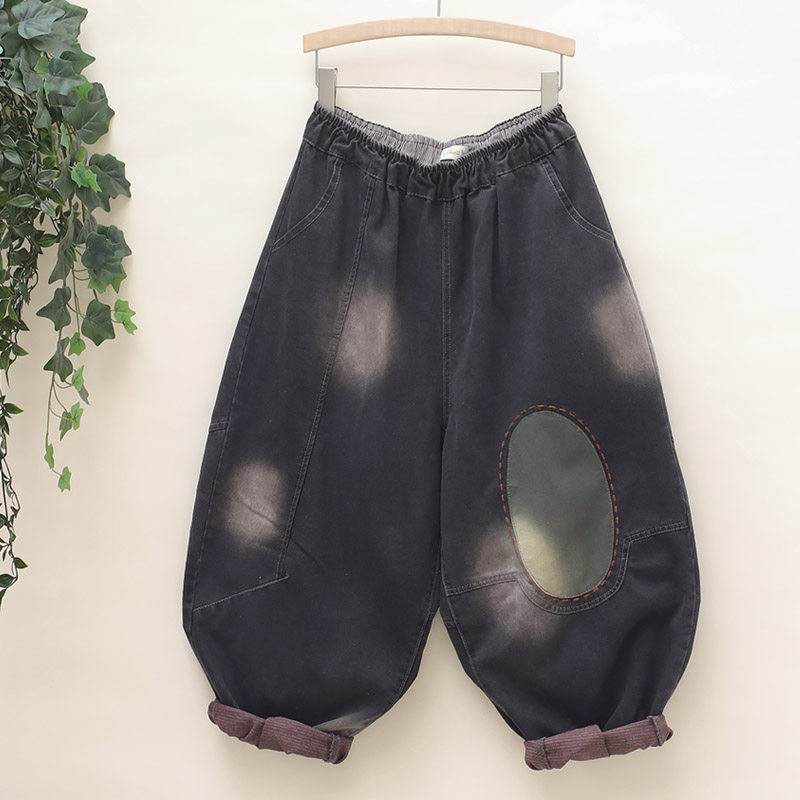 街拍嘻哈牛仔裤水洗磨白萝卜裤大版宽松老爹裤吊档阔腿哈伦九分裤