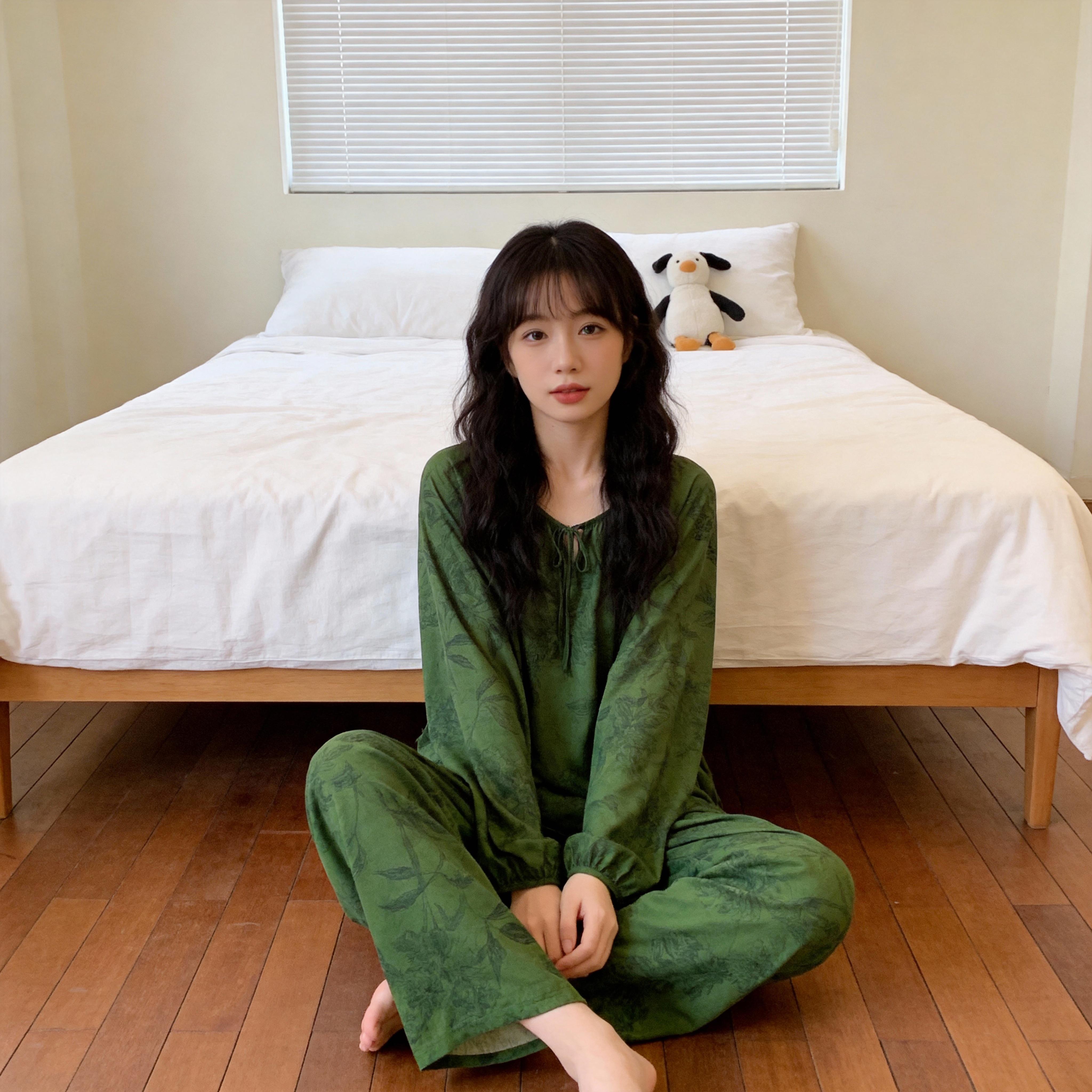 国风云朵棉印花女睡衣两件套春夏