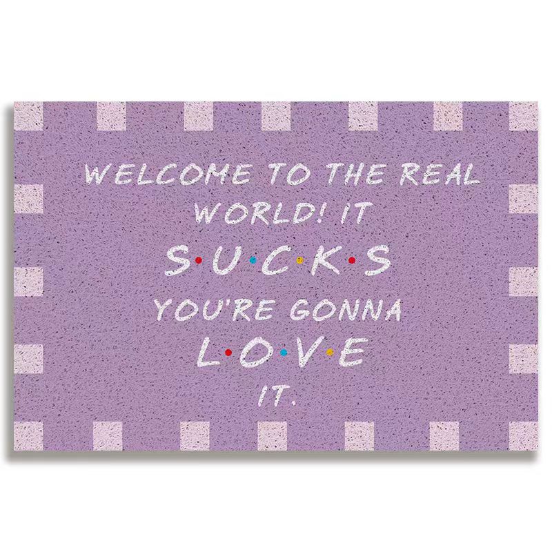 创意文字版玄关入户进门家用丝圈PVC地垫可裁剪楼道走廊蹭脚垫子