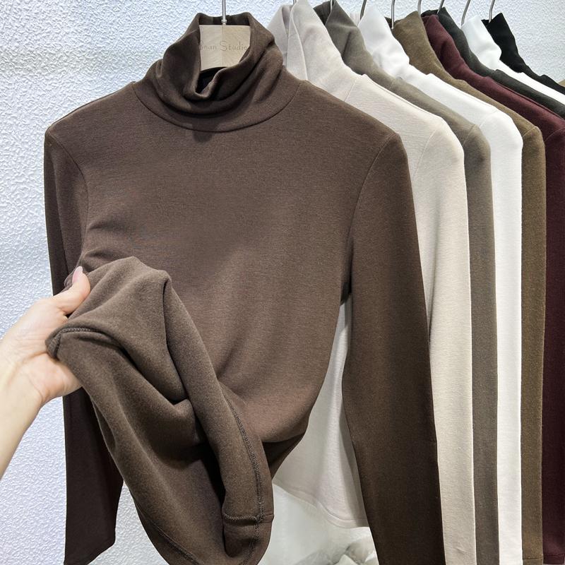 堆堆领高领磨毛加薄绒打底衫羊绒