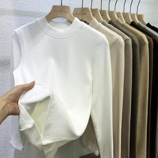 2025秋冬新款 上衣女 美拉德色系半高小立领双面德绒发热保暖打底衫