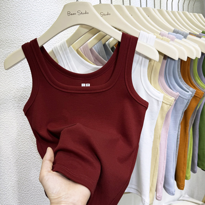 2026糖果色方领锁骨螺纹棉内搭外穿遮副乳背心女修身百搭打底上衣