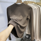 秋冬百搭半高领立领磨毛加薄绒保暖打底衫 T恤内搭上衣 女软糯长袖