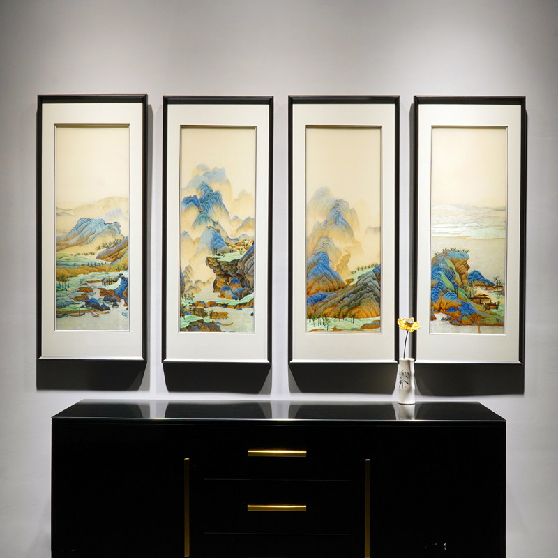 千里江山四联刺绣装饰画苏绣画