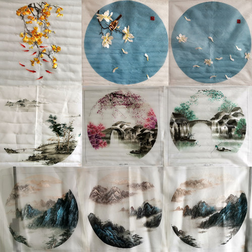 方圆形精品纯手工真丝苏绣单面绣真丝手绣手工刺绣绣花片半成品50