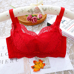 无磁婴儿棉内衣女无钢圈蕾丝中厚款文胸小胸聚拢胸罩收副乳过安检