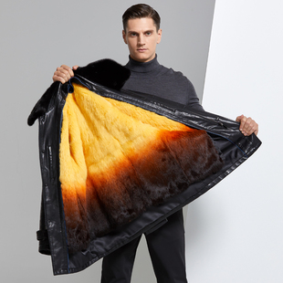 秋冬男士真皮皮衣中长款水貂毛皮草外套中青年保暖加厚皮袄爸爸装